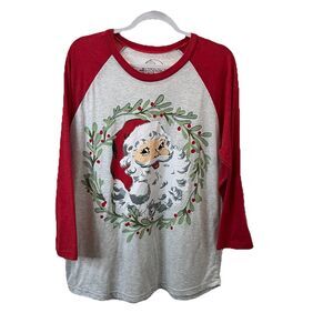 Jane Marie Boutique Women’s Size L Large Red Santa Wreath Christmas Shirt Top